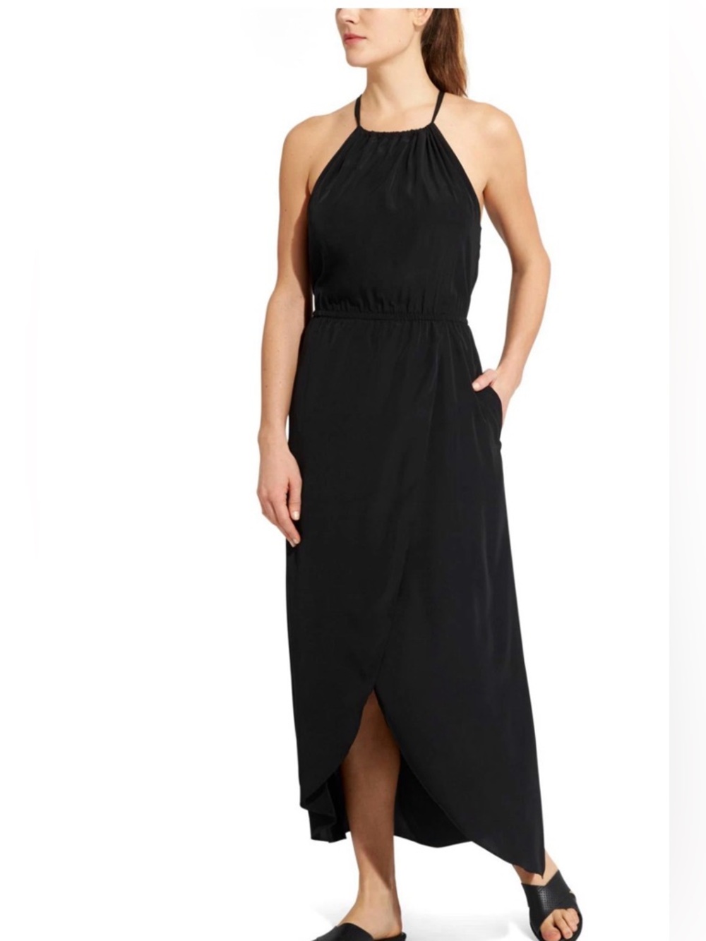 Athleta Ripple Maxi Dress halter built in bra black sz MP